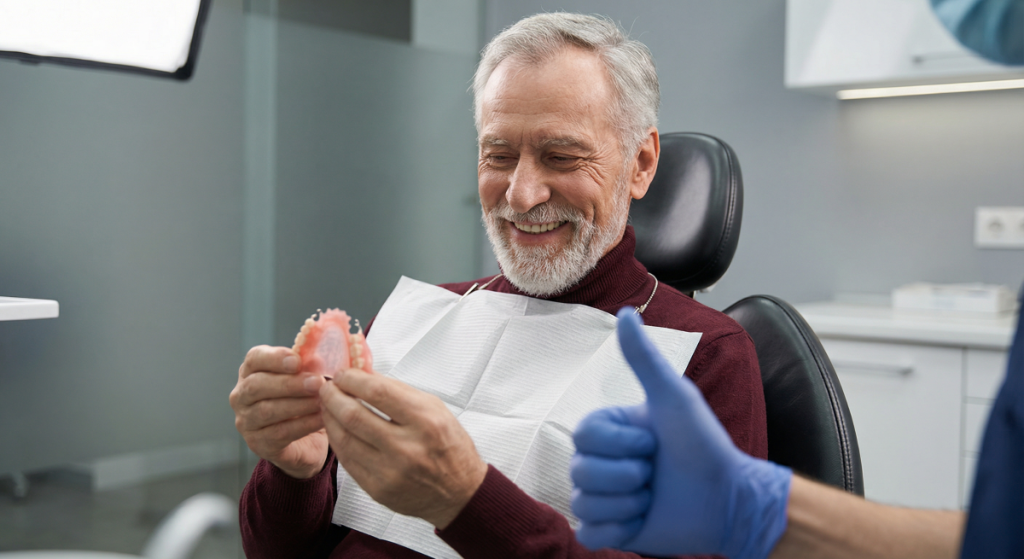 Dentures patient satisfaction with removable partial replacement evaluated by a dentist at Yonge Wellesley Dental in Toronto