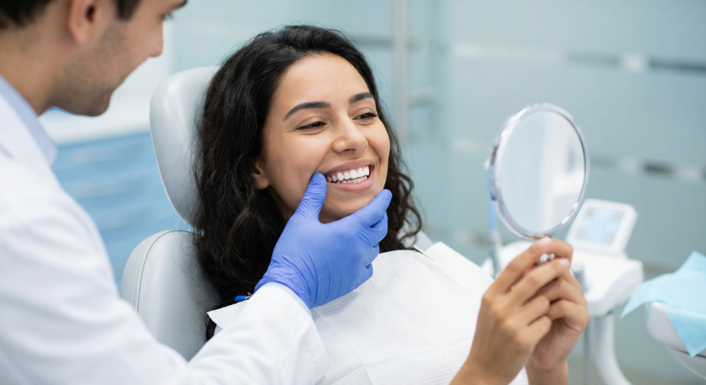 Teeth whitening professional results evaluated by a cosmetic dentist at Yonge Wellesley Dental in Toronto